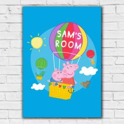 Peppa Pig Print - & George Hot Air Balloon Personalised Name Poster Wall Art - thumbnail 3