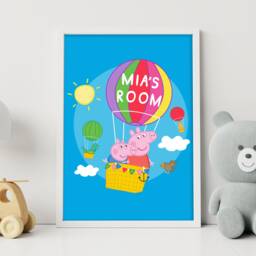 Peppa Pig Print - & George Hot Air Balloon Personalised Name Poster Wall Art - thumbnail 1