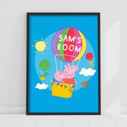Peppa Pig Print - & George Hot Air Balloon Personalised Name Poster Wall Art - thumbnail 2
