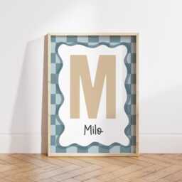 Personalised Set Of 6 Gallery Wall Prints in Blue & Green, Toddler Bedroom Playroom Decor, Neutral Kids Room Art - thumbnail 3