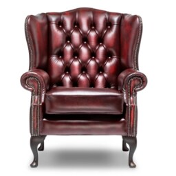 Chesterfield High Back Wing Chair in Antique Red Leather - thumbnail 2