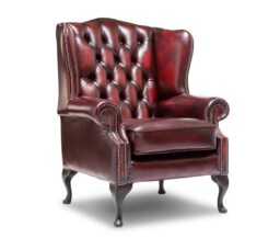 Chesterfield High Back Wing Chair in Antique Red Leather - thumbnail 1