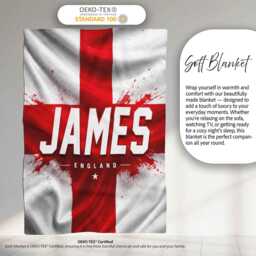 Personalised Name England Flag Blanket Football Fan Gift Supporter Three Lions Sports Boys Bedroom Custom Decor Match Day - thumbnail 3