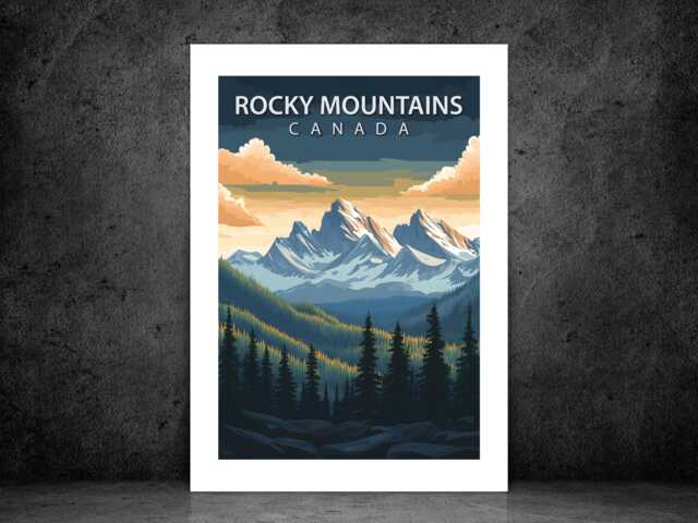 Rocky Mountains Travel Poster - Vintage Wall Print Scenic Landscape Nature Art Destination A5 A4 A3 Framed Or Unframed - image 1