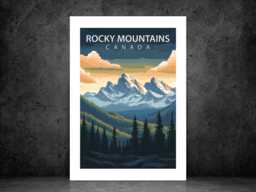 Rocky Mountains Travel Poster - Vintage Wall Print Scenic Landscape Nature Art Destination A5 A4 A3 Framed Or Unframed - thumbnail 1