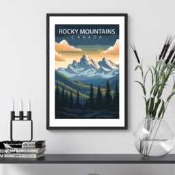 Rocky Mountains Travel Poster - Vintage Wall Print Scenic Landscape Nature Art Destination A5 A4 A3 Framed Or Unframed - thumbnail 2