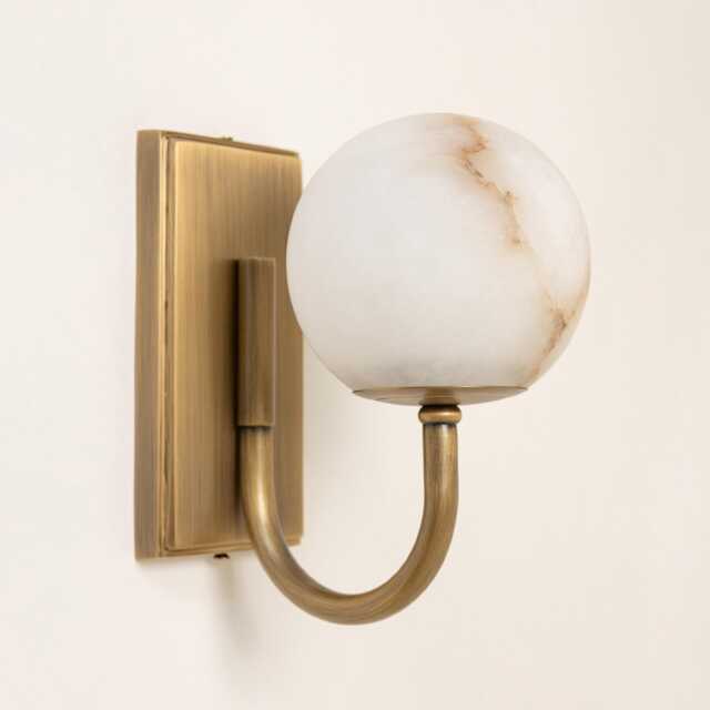 Alabaster Globe Wall Light - Solid Brass Sconce - image 1