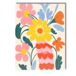 Whimsical Botanical Bouquet With Yellow Flower & Coral Blossoms Canvas Wall Art Print Decor Picture Ready To Hang - thumbnail 1