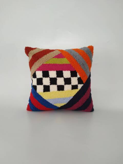Hand Tufted Pillow Cover Colorful Geometric Abstract Design - image 1
