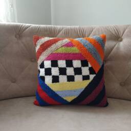 Hand Tufted Pillow Cover Colorful Geometric Abstract Design - thumbnail 4