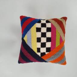 Hand Tufted Pillow Cover Colorful Geometric Abstract Design - thumbnail 3