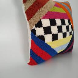 Hand Tufted Pillow Cover Colorful Geometric Abstract Design - thumbnail 2
