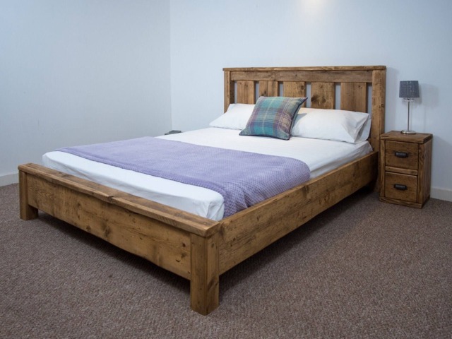 The Windsor Bed Frame Chunky Reclaimed Pine Wood With Loft End Footboard All Sizes Available Free UK Delivery. Extra Thick 4.5cm Slats - image 1