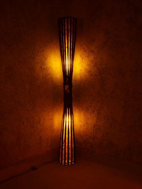 Bamboo Floor Lamp Mid Century Modern Boho Lighting, Rust Lamp, Wood Country Cottage, Tribal Housewarming Gift, Paper Lamp - image 1