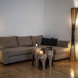 Bamboo Floor Lamp Mid Century Modern Boho Lighting, Rust Lamp, Wood Country Cottage, Tribal Housewarming Gift, Paper Lamp - thumbnail 2