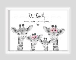Personalised Giraffe Family Gift Print Up To 7 Members Unframed - thumbnail 1