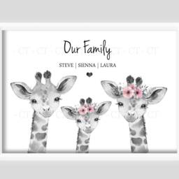 Personalised Giraffe Family Gift Print Up To 7 Members Unframed - thumbnail 3
