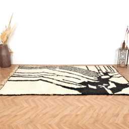 Vintage Moroccan Rug, Boujaad Rug, Cream & Black Moroccan Area Rug 6.6x10.1 Ft - thumbnail 3