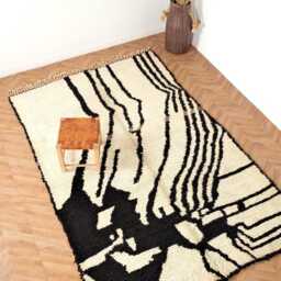 Vintage Moroccan Rug, Boujaad Rug, Cream & Black Moroccan Area Rug 6.6x10.1 Ft - thumbnail 2