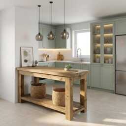Island - Rustic Kitchen Island Solid Wood Table