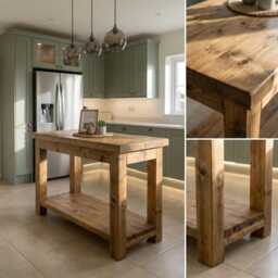 Island - Rustic Kitchen Island Solid Wood Table - thumbnail 3