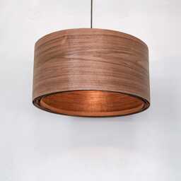 Walnut Wood Drum Pendant Light - Japandi Dining Chandelier & Kitchen Island Hanging Lamp - thumbnail 3