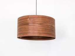 Walnut Wood Drum Pendant Light - Japandi Dining Chandelier & Kitchen Island Hanging Lamp - thumbnail 1