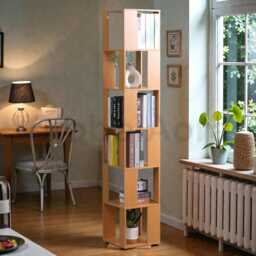 Rotating Bookshelf, 6 Tier Corner Bookcase For Small Spaces, Tall Slim Book Storage Organizer, 360 Display Shelf Living Room Library