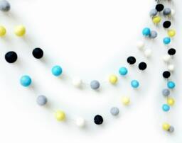 Cyan Yellow Grey Felt Ball Garland. Nursery Decor. 2 Or 3 Metres. Boys Room Kids Room. Pom Home - thumbnail 1