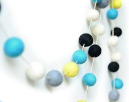 Cyan Yellow Grey Felt Ball Garland. Nursery Decor. 2 Or 3 Metres. Boys Room Kids Room. Pom Home - thumbnail 2