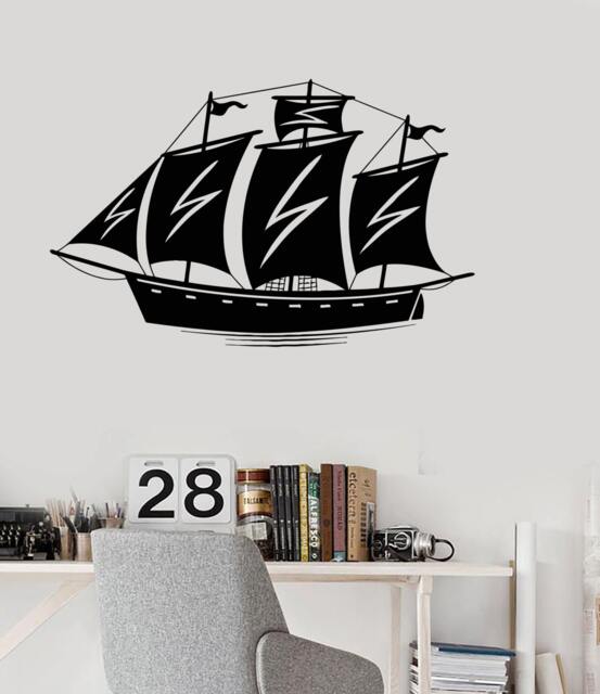 Wall Vinyl Decal Ship Yacht Ocean Sea Romantic Bedroom Mural 2221Di - image 1