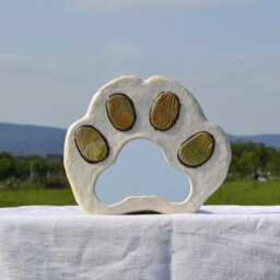 White Cat Paw, Decorative Wall Mirror Cats Paw Shaped, Mirror, Cat Lovers Must Have, Decor, White With Murano Glass Toes - thumbnail 1