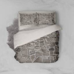 3D Stone Wall Duvet Cover Set, Rustic Grey Bedding - thumbnail 3