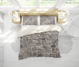3D Stone Wall Duvet Cover Set, Rustic Grey Bedding - thumbnail 1