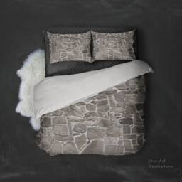 3D Stone Wall Duvet Cover Set, Rustic Grey Bedding - thumbnail 2
