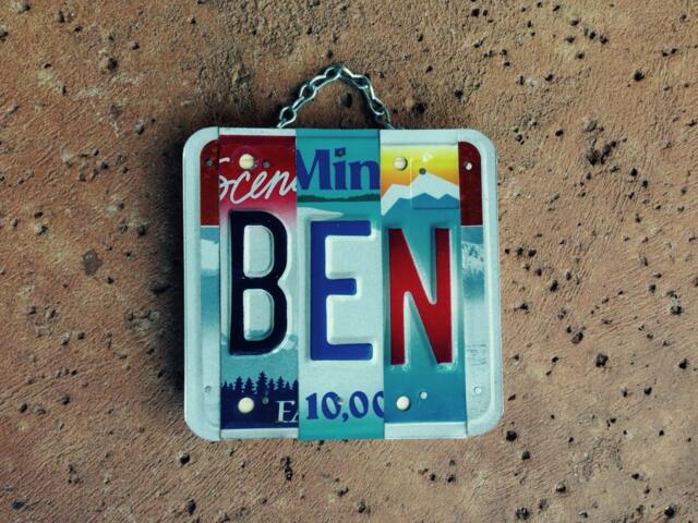 Handmade. Boys. Name. Ben. License Plate. Boys Room. Nursery Decor. Car Decor . Forhim. Giftidea