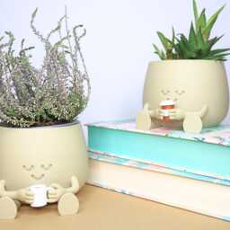 Official Happy Face Planter - Coffee Buddy- Cozy Little Plant Pot Holding A Coffee Mug. Cute Lover Gift Smiley Face With Accesory - thumbnail 3