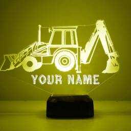 Light Up Backhoe Tractor, Custom Engraved Night Light, Personalized Free, 16 Color Options With Remote Control, Kids Room Tractor - thumbnail 4