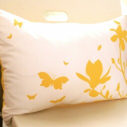Yellow Print On Off White Cotton Magnolia & Butterfies Rectangle Pillow - thumbnail 2