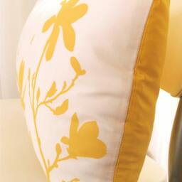 Yellow Print On Off White Cotton Magnolia & Butterfies Rectangle Pillow - thumbnail 4
