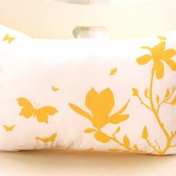 Yellow Print On Off White Cotton Magnolia & Butterfies Rectangle Pillow - thumbnail 3