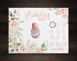 Rose Milestone Blanket For Baby Girl, Floral Growth Track Blanket, Monthly Photo Prop, Theme Shower Gift, Newborn Photography - thumbnail 1