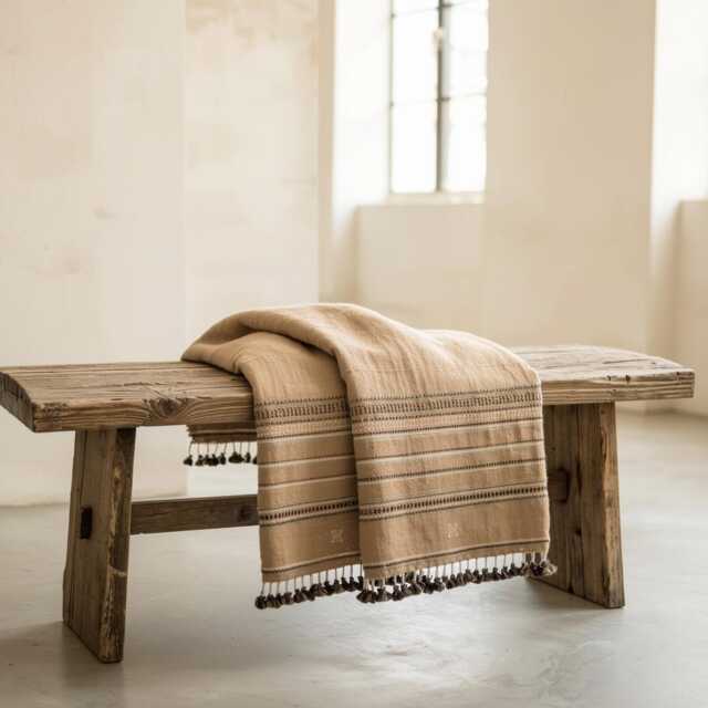 Orange Tan Indian Wool Throw Blanket, Handwoven Couch Coverlet With Heritage Bed Accent - Pravala - image 1