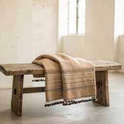 Orange Tan Indian Wool Throw Blanket, Handwoven Couch Coverlet With Heritage Bed Accent - Pravala - thumbnail 1