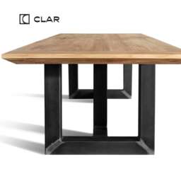 Hardwood Solid Oak Chamfered Edge Dining Table Steel Base - Industrial Rustic Handmade Kitchen 053 - thumbnail 1