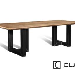 Hardwood Solid Oak Chamfered Edge Dining Table Steel Base - Industrial Rustic Handmade Kitchen 053 - thumbnail 3