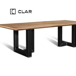 Hardwood Solid Oak Chamfered Edge Dining Table Steel Base - Industrial Rustic Handmade Kitchen 053 - thumbnail 2