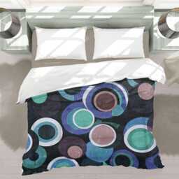 Retro Mute Textured Circles Geometric Comforter, Moody Mid Century Modern Bedding, Eclectic Bedroom Decor, Blue Teal Brown #225 - thumbnail 3