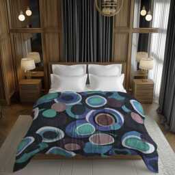 Retro Mute Textured Circles Geometric Comforter, Moody Mid Century Modern Bedding, Eclectic Bedroom Decor, Blue Teal Brown #225