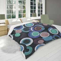 Retro Mute Textured Circles Geometric Comforter, Moody Mid Century Modern Bedding, Eclectic Bedroom Decor, Blue Teal Brown #225 - thumbnail 2